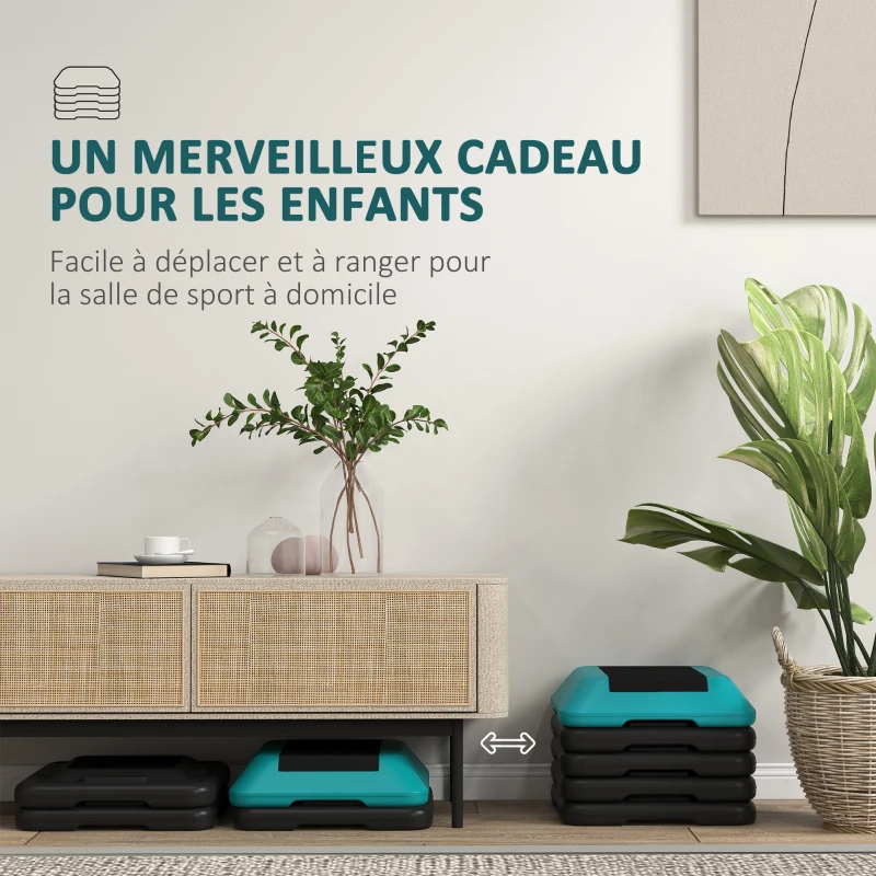 SPORTNOW Aerobic stepper marche d'exercice avec 5 hauteur réglable de 10/15/20/25/30 cm charge 150 kg pour maison gym bleu