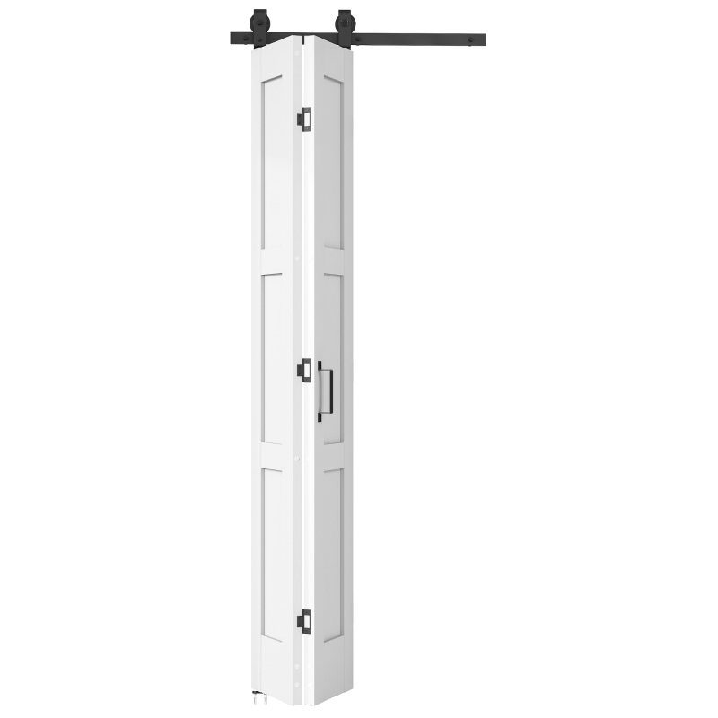HOMCOM Porta Scorrevole Pieghevole in Legno 71.2x213.4 cm con Binario in Acciaio, Maniglia, Guida e Ruote, Bianca e Nera