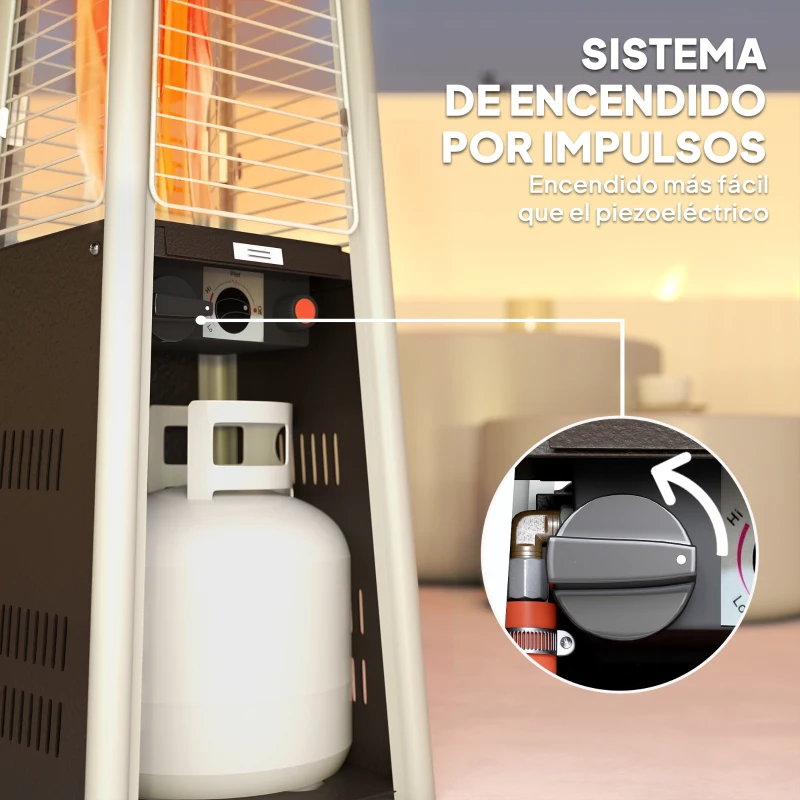 Outsunny Estufa de Gas Butano Portátil 3000W con Temperatura Ajustable Sistema Antivuelco y Ignición por Presión Plata y Bronce