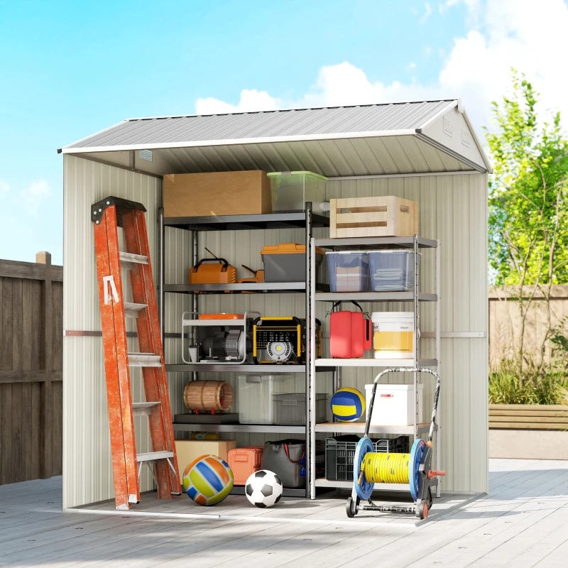 Outsunny Casetta da Giardino Alta in Acciaio da 3.51m² con Prese d'Aria e Porta Bloccabile, 209x177x236 cm, Argento