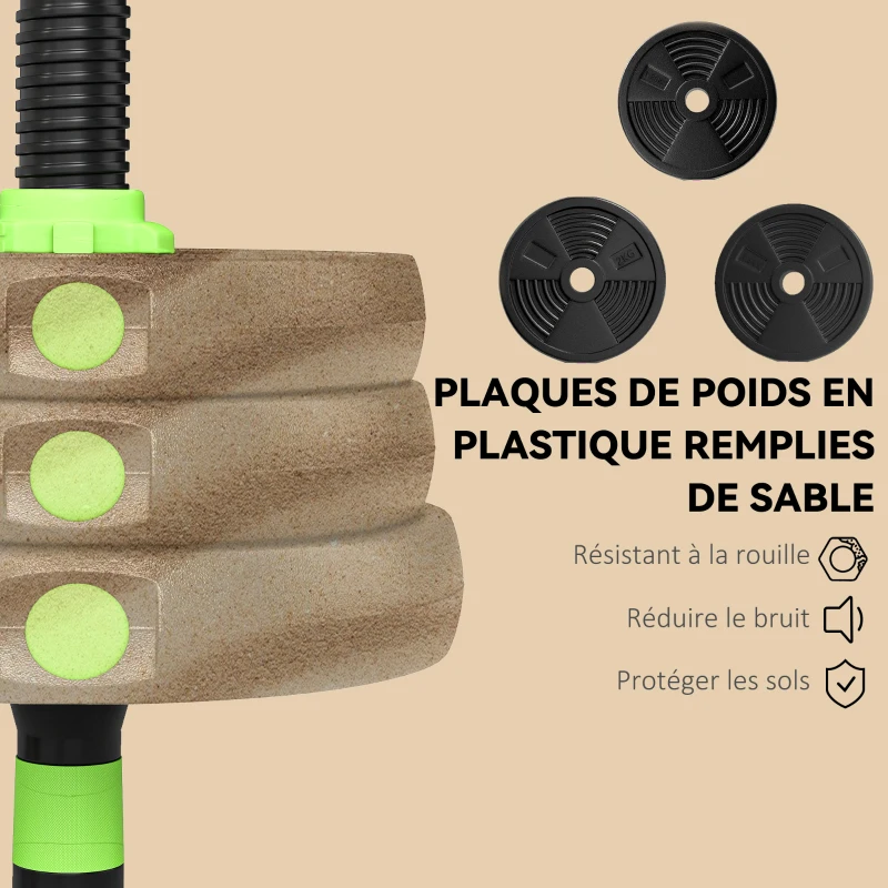 SPORTNOW Kit haltères musculation haltères réglables 20 kg 3 en 1, ensemble de poids réglable avec barre d'extension noir