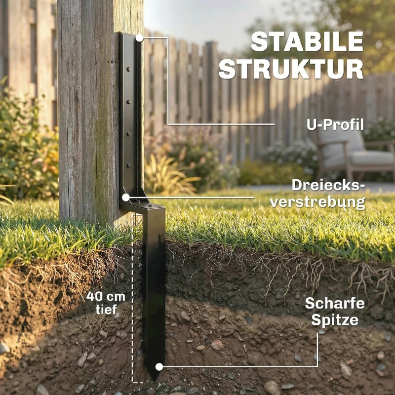 Outsunny Zaunpfosten Reparaturset 2er-Set Stützpfähle für Zaunpfosten mit Nägeln Bohrer 81 x 5,5 x 12 cm Schwarz