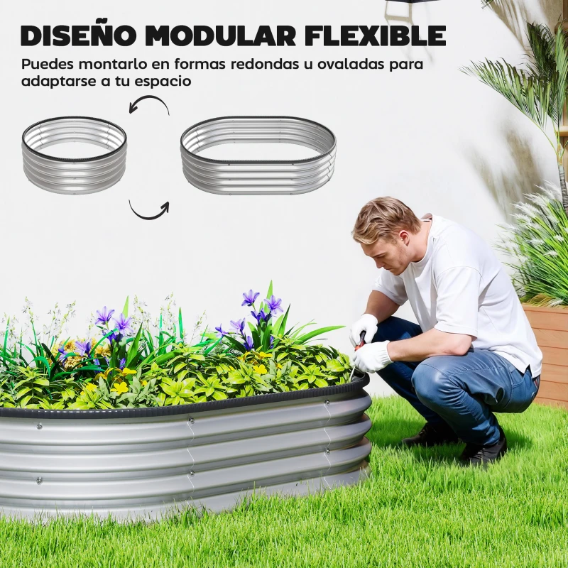 Outsunny Juego de 2 Jardineras Exterior Grandes de Acero Galvanizado Huertos Urbanos para Terraza Jardín 135x90x30 cm Plateado