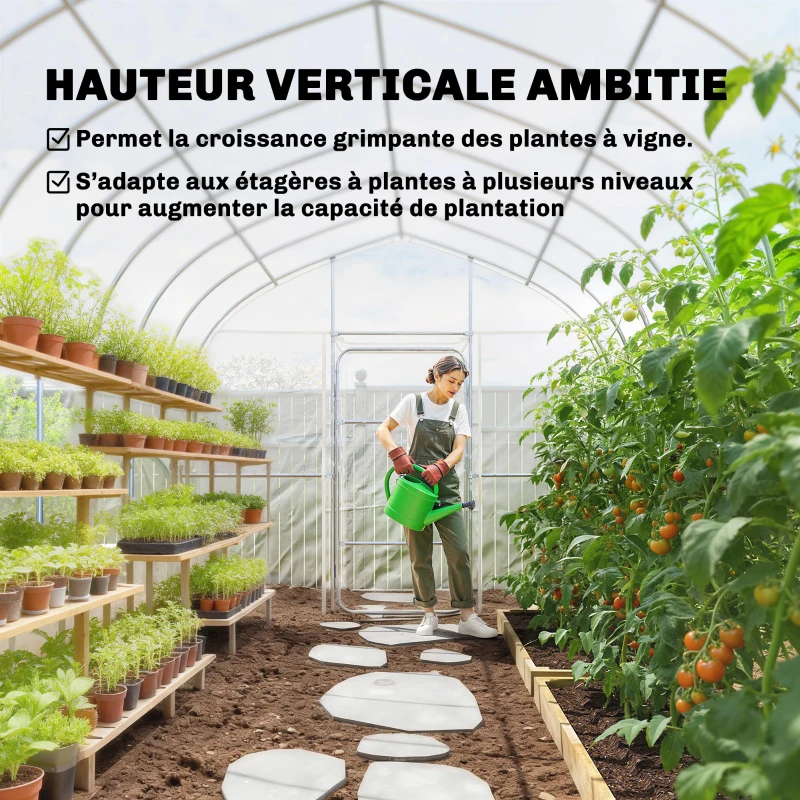 Outsunny Serre Tunnel de Jardin 12m² Film PO Anti-goutte Acier Galvanisé 25mm Structure Renforcée 2 Portes Battantes Transparent