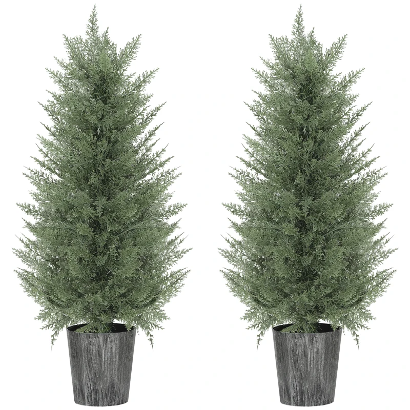 HOMCOM 2er Set Künstliche Zypressenbäume groß 90cm Kunstpflanze, Plastik Künstliche Pflanzen im Topf 15 x 15 x 90 cm Grün