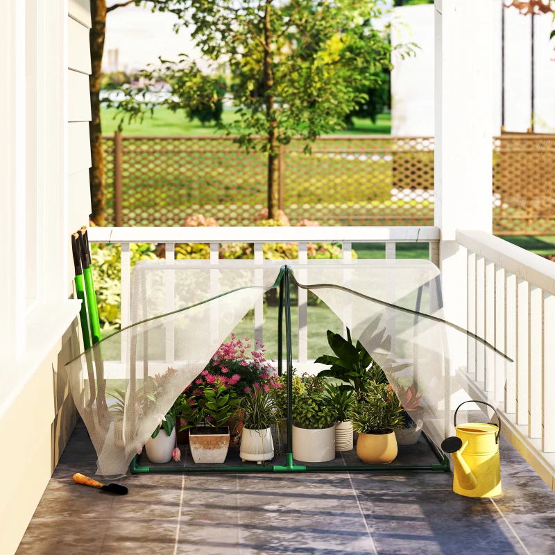 Outsunny Invernadero de Terraza 100x70x60 cm Vivero Casero Pequeño de Jardín con Cremallera para Cultivos Plantas Flores Marco de Acero Cubierta de PE 140g/m² Blanco