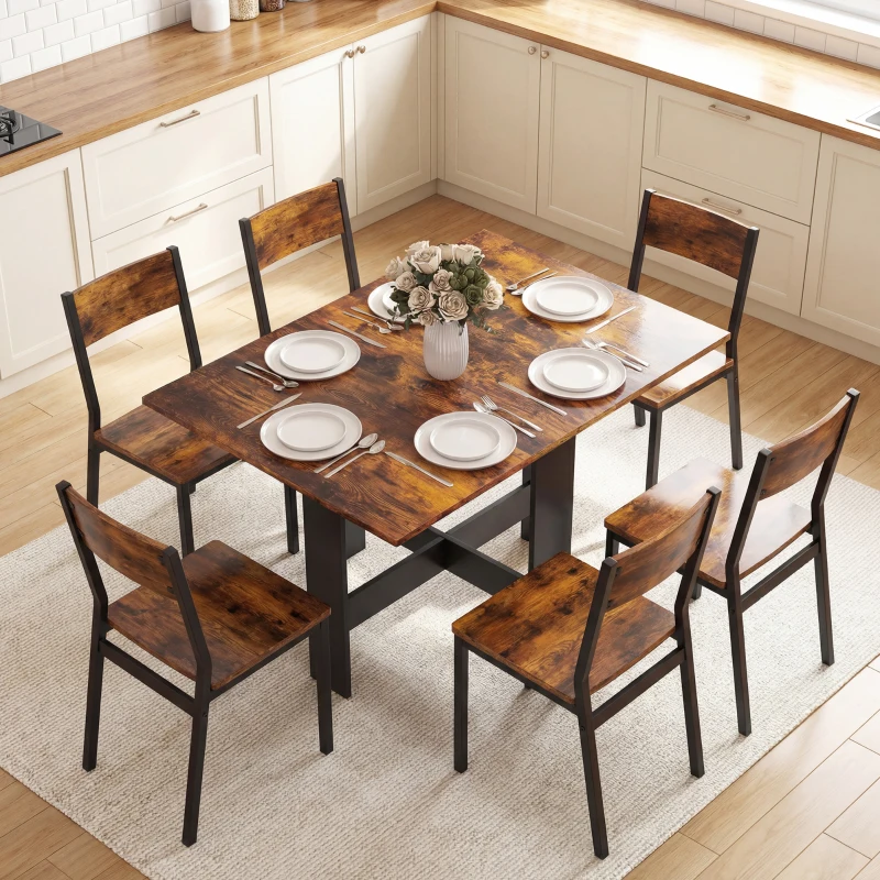 HOMCOM Folding Dining Table, Space-Saving Drop Leaf Kitchen Table for 4-6 People Rustic Brown