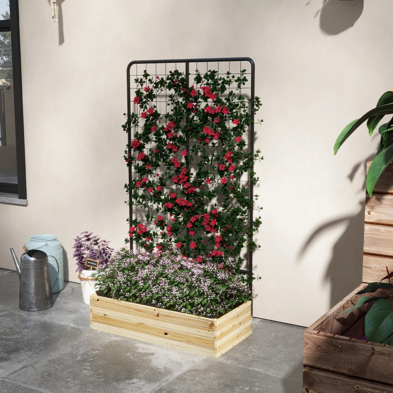 Outsunny Fioriera con Grigliato e 2 Fori di Drenaggio, in Legno di Abete e Acciaio, 80x38x145 cm