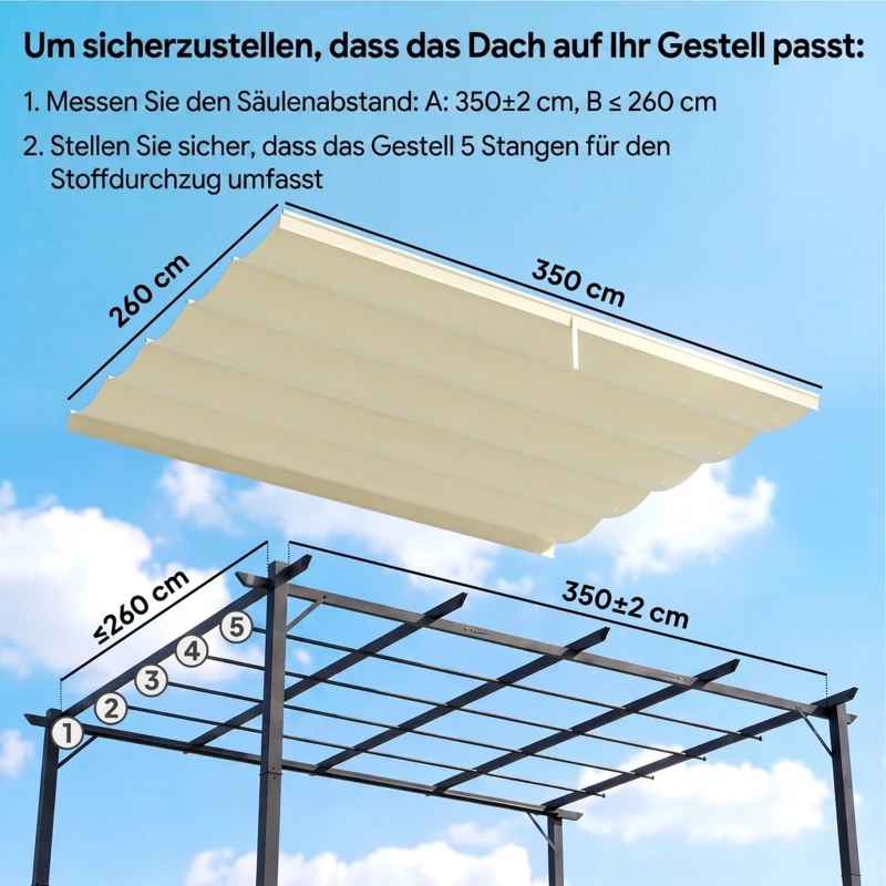 Outsunny Ersatzdach für 4 x 3 m Pergola, einziehbar, mit Regenabflusslöchern, wetterfest, Polyester, 350 x 260 cm Cremeweiß
