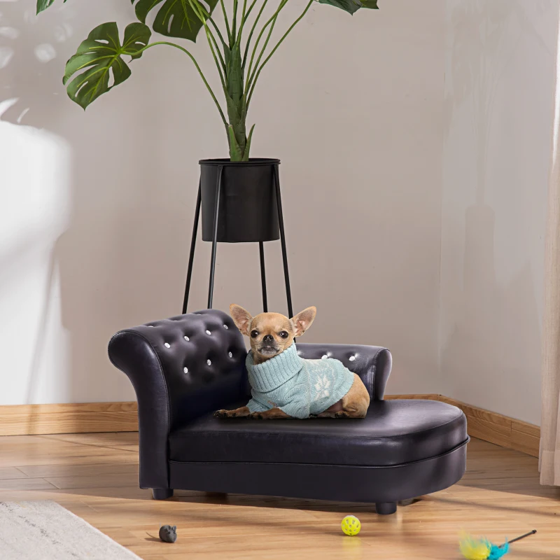 PawHut Divano Chaise Longue Elegante Imbottito Portata 10kg Animali Domestici 82.5 × 45 × 41.5cm Nero