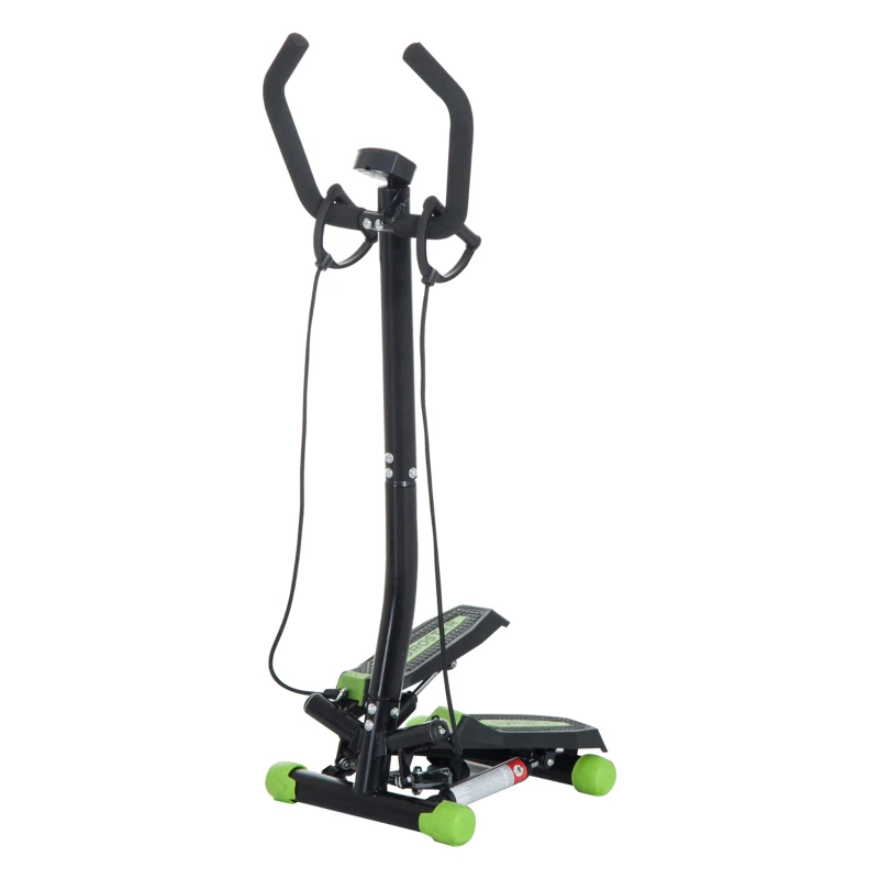 HOMCOM Stepper avec guidon, stepper de fitness avec écran LCD, pédales antidérapantes, marche d'escalier pour maison, bureau, salon, salle de sport, vert et noir