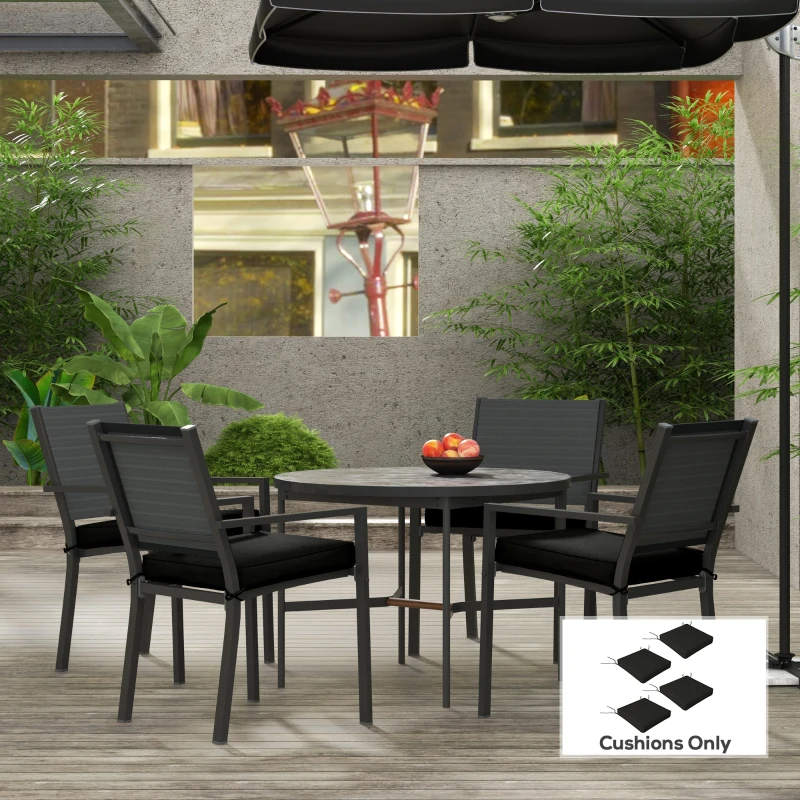Outsunny 4-Piece Seat Cushions Pillow Replacement, Patio Chair Cushions Set with Ties for Indoor Outdoor, Black