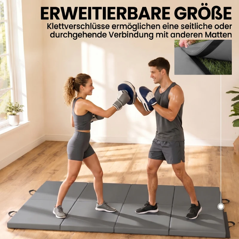 HOMCOM Tapis de gymnastique yoga pilates fitness pliable en 4 avec poignées revêtement synthétique 180 x 80 x 5 cm gris