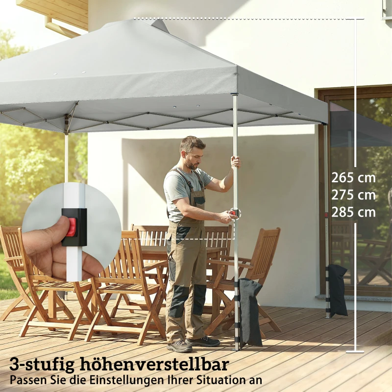 Outsunny Pavillon ca. 3x3 m Wasserdicht Höhenverstellbar Pop-up Faltpavillon mit 3 Seitenwänden Fenster Lüftung, UV 50+ Hellgrau