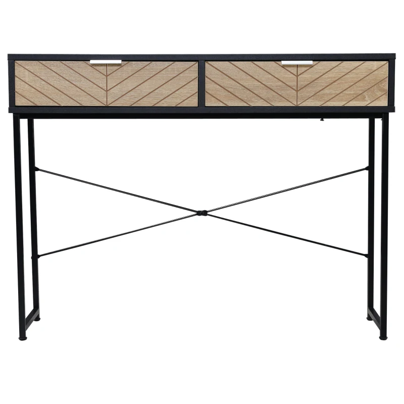 HOMCOM Mesa de Consola Estrecha con 2 Cajones Diseño de Líneas Talladas Estilo Moderna Negro y Roble