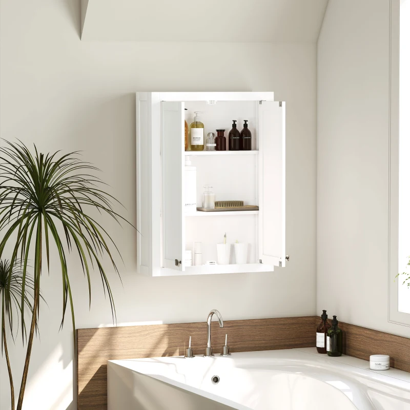 HOMCOM Bathroom Wall Cabinet with Adjustable Shelves - White