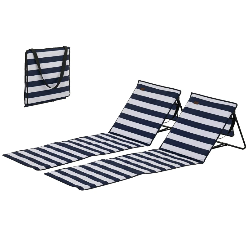 Outsunny Set 2 Sdraio da Spiaggia Pieghevoli e Regolabili con Tasca, in Acciaio e Poliestere, 142x51x40 cm, Multicolore