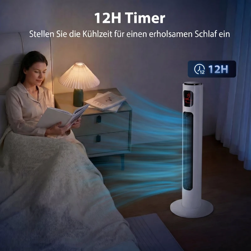 HOMCOM Turmventilator mit Fernbedienung, 96 cm Säulenventilator, 45 W Standventilator mit LED-Anzeige, 70° oszillierend, 3 Modi, Timer, 3 Geschwindigkeiten Weiß