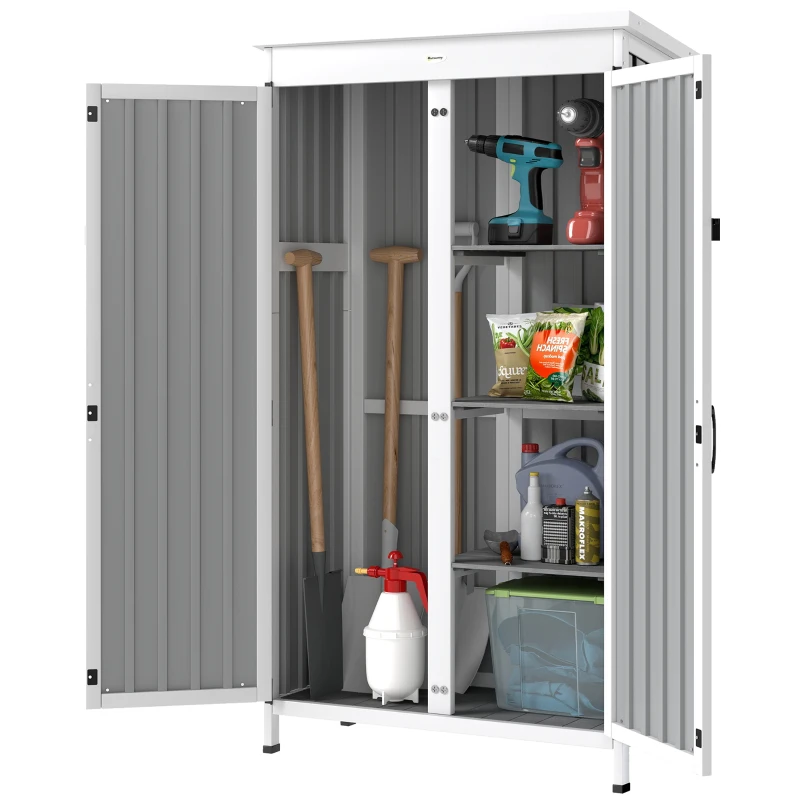 Outsunny Caseta de Jardín de Madera y Acero 94x43x166 cm Armario para Herramientas con 2 Estantes Ajuatables y 2 Puertas Negro