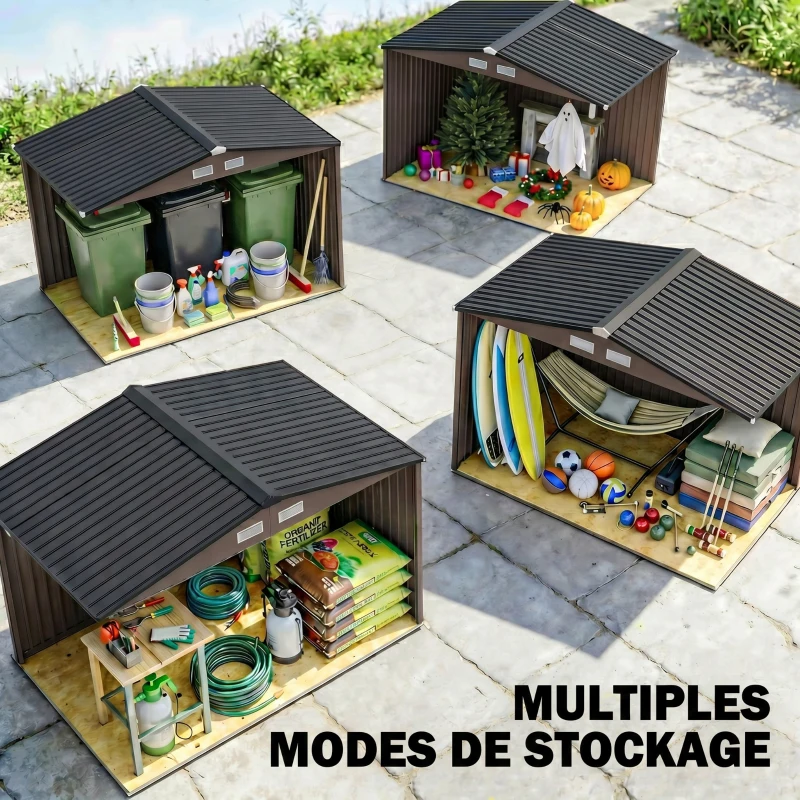 Outsunny Abri de jardin 5,4 m² 2,77 x 1,95 x 1,92 m kit de fondation porte coulissante ventilations acier galvanisé, marron