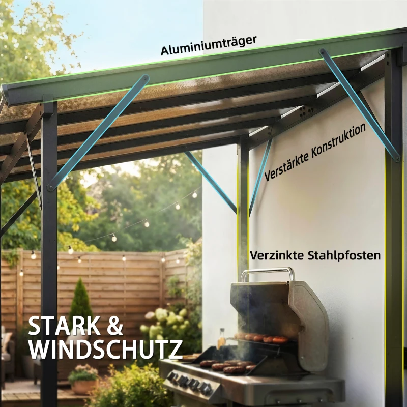 Outsunny Grillpavillon 2,44 x 1,48 m Gartenpavillon mit Pultdach, Gartenlauben mit UV-Schutz 50+ Dunkelgrau