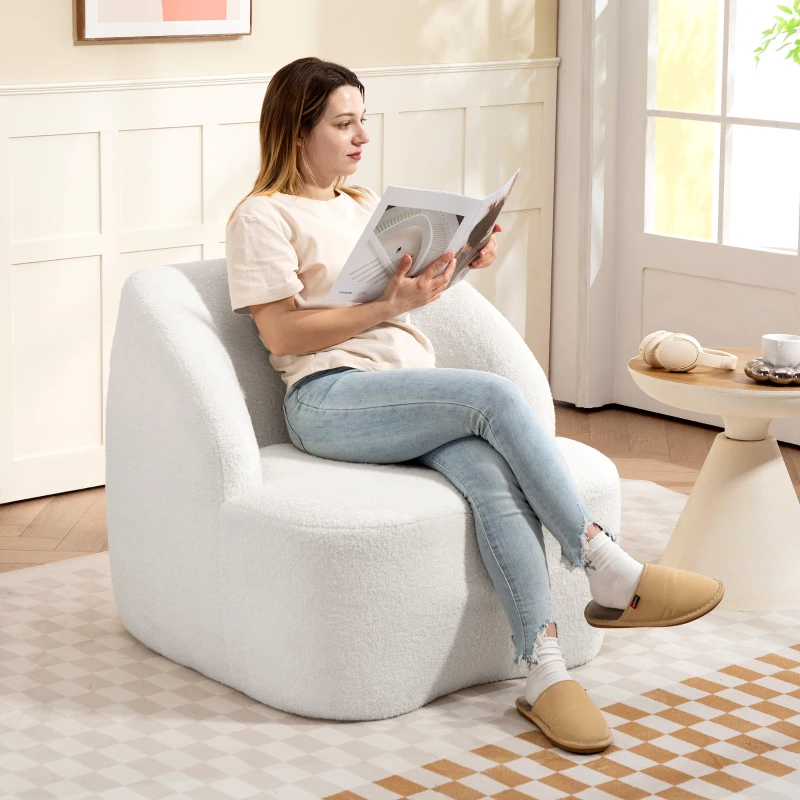 HOMCOM Sillón de Lectura Tapizado en Borreguito Diseño Curvo Acolchado Grueso No Requiere Montaje Crema