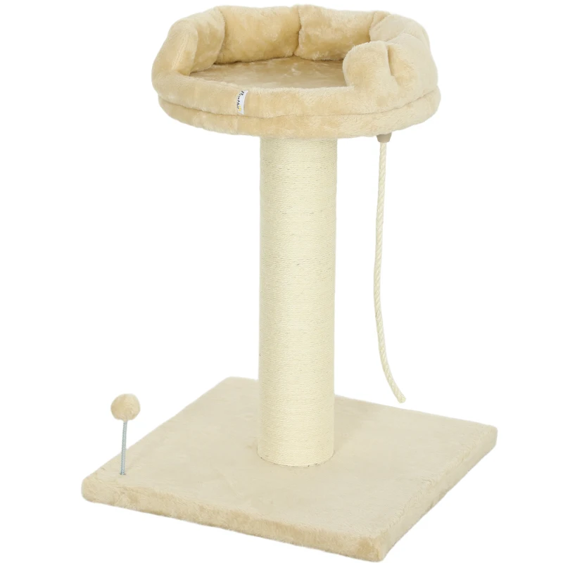 PawHut Albero Tiragraffi per Gatti con Lettino e Pallina in Peluche e Palo in Sisal 55x55x83cm Beige
