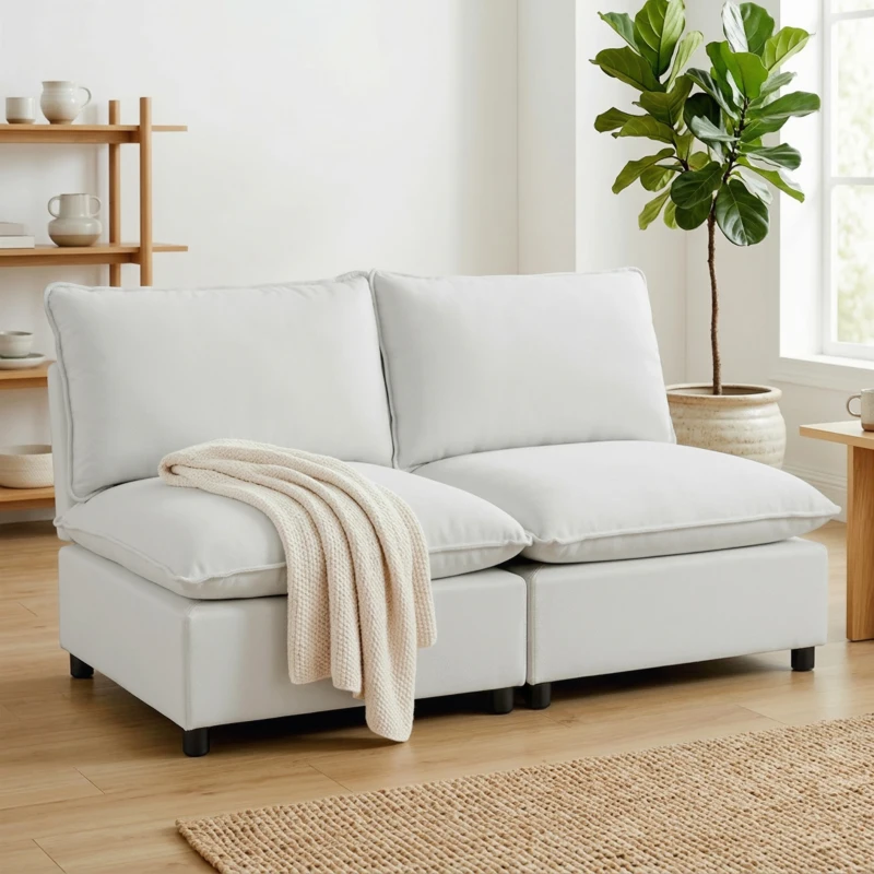 HOMCOM 2-Sitzer-Sofa, 146 cm Kunstleder-Modularsofa mit breiter und tiefer Sitzfläche, dicken Kissen, einfache Montage, Grau