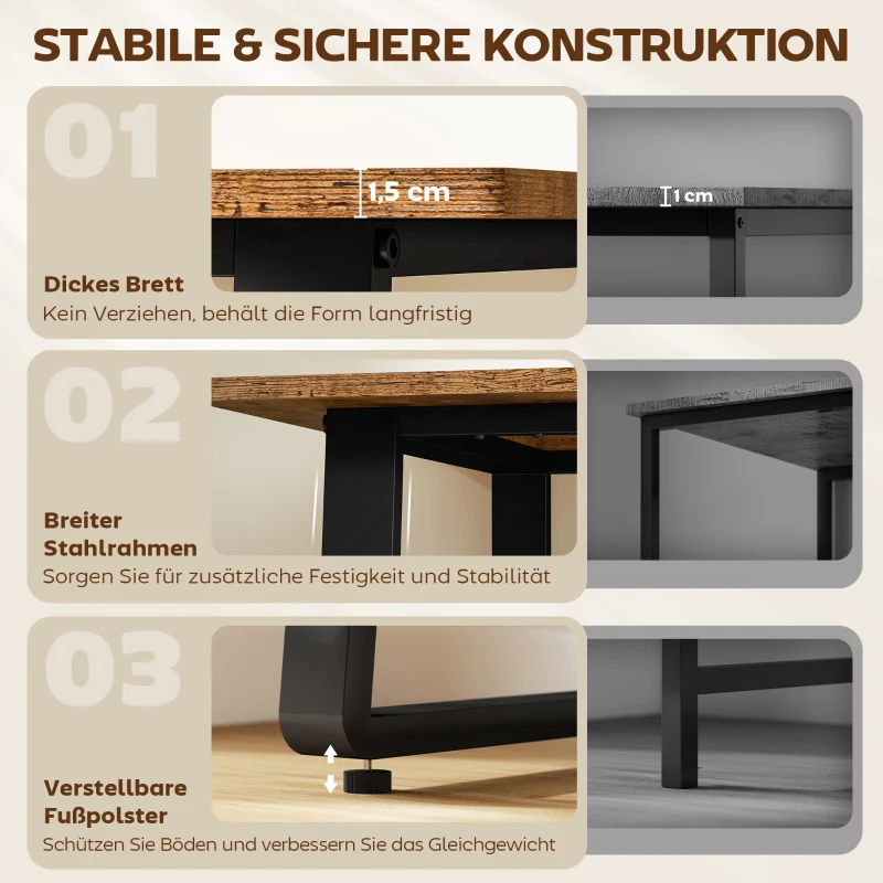 HOMCOM Schreibtisch Computertisch mit Stahlrahmen Bürotisch PC Tisch 120x60x76cm Rustikal-Braun+Schwarz