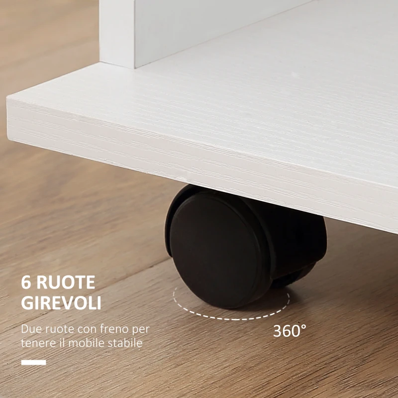 HOMCOM Armadio Guardaroba a Rotelle con 2 Barre e 3 Ripiani Aperti, in Legno e Alluminio, 120x40x128 cm, Bianco