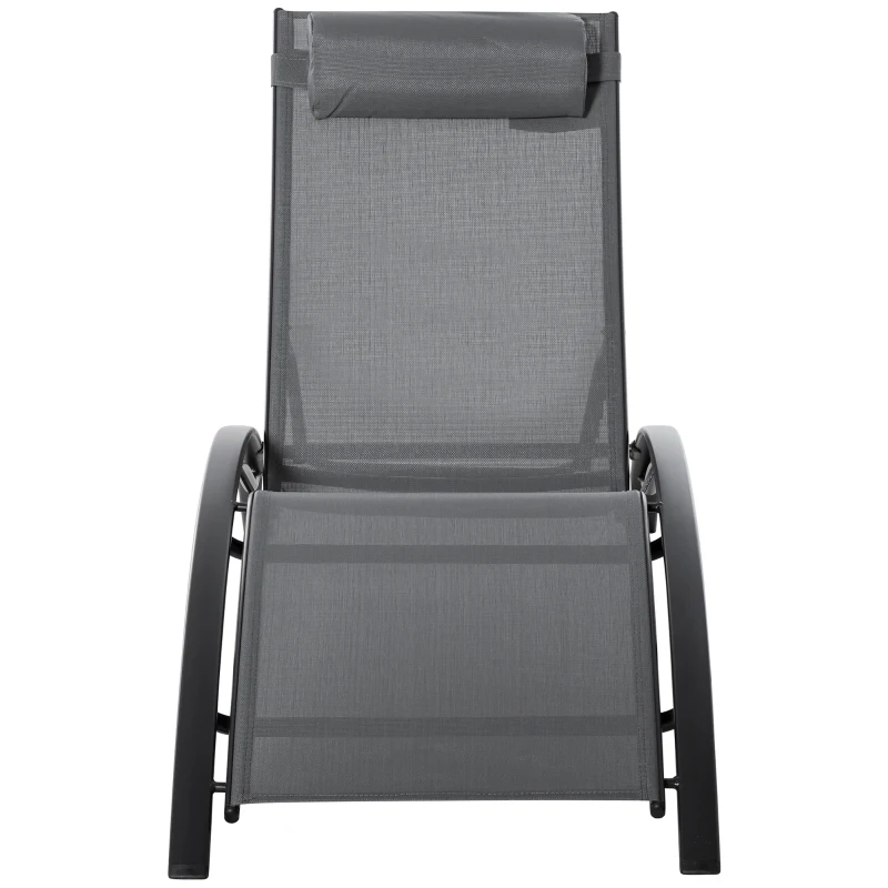 Outsunny Tumbona Reclinable de Aluminio con Respaldo Ajustable en 5 Posiciones y Reposacabezas Extraíble Acolchado Texteline para Jardín Terraza Balcón 171x64x82 cm Gris