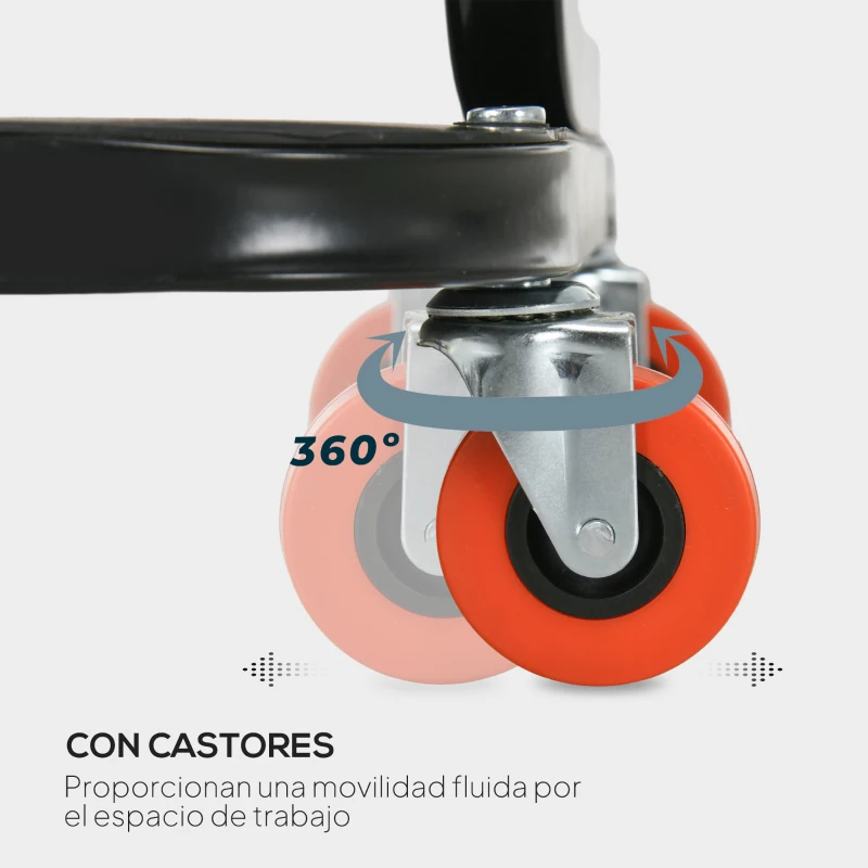 HOMCOM Taburete de Taller Móvil con Ruedas Bandeja para Herramientas y Estructura de Acero Carga 100 kg para Garaje Rojo