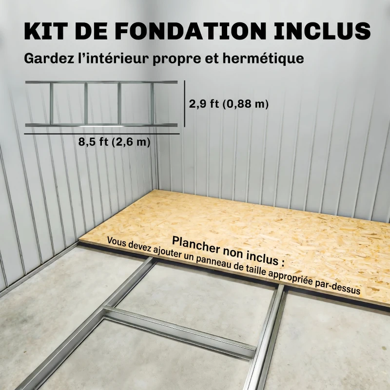 Outsunny Abri de jardin 5,4 m² 2,77 x 1,95 x 1,92 m kit de fondation porte coulissante ventilations acier galvanisé, marron