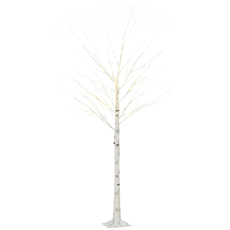 HOMCOM Kunstbaum, Kunstbirke, mit LED-Beleuchtung, warmweiß, realistische, weiße Rinde, 22 x 22 x 180cm