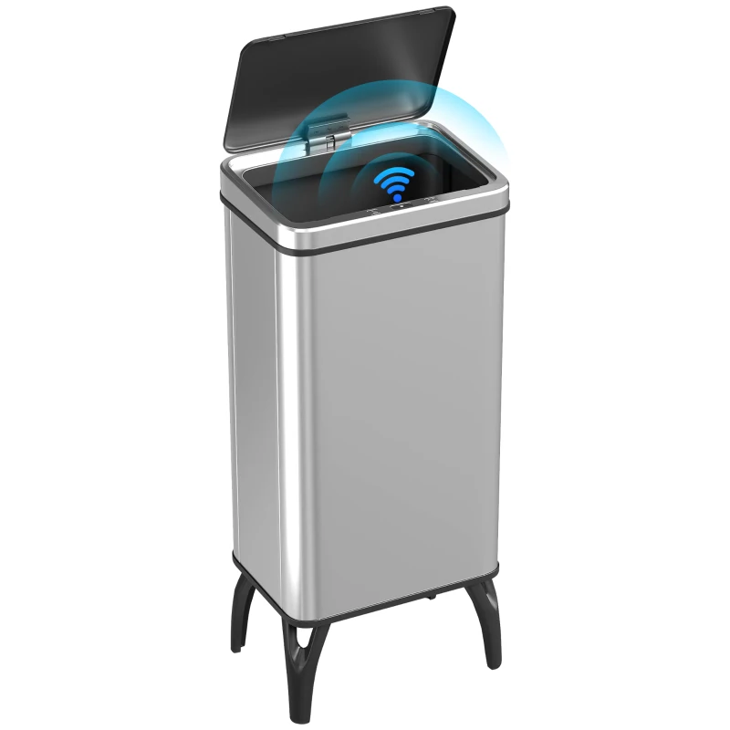HOMCOM Cubo de Basura Cocina Automático 50L, Papelera de Cocina de Acero Inoxidable con Sensor Infrarrojo, Cierre Suave, Plata
