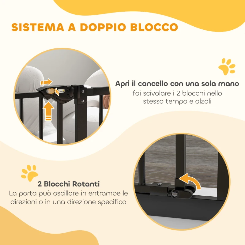PawHut Cancellino per Cani Regolabile con Chiusura Automatica, in Acciaio e Plastica, 74-100x77 cm Nero
