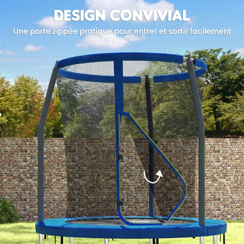 SPORTNOW Trampoline pour enfant trampolines de jardin avec filet de sécurité structure en acier Ø 183 x 200 cm bleu