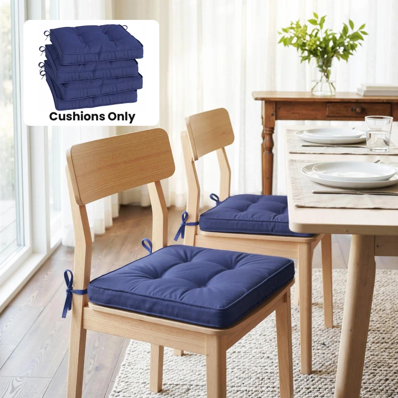 Outsunny Garden Seat Cushion with Ties, 42 x 42cm Replacement Dining Chair Seat Pad, Dark Blue
