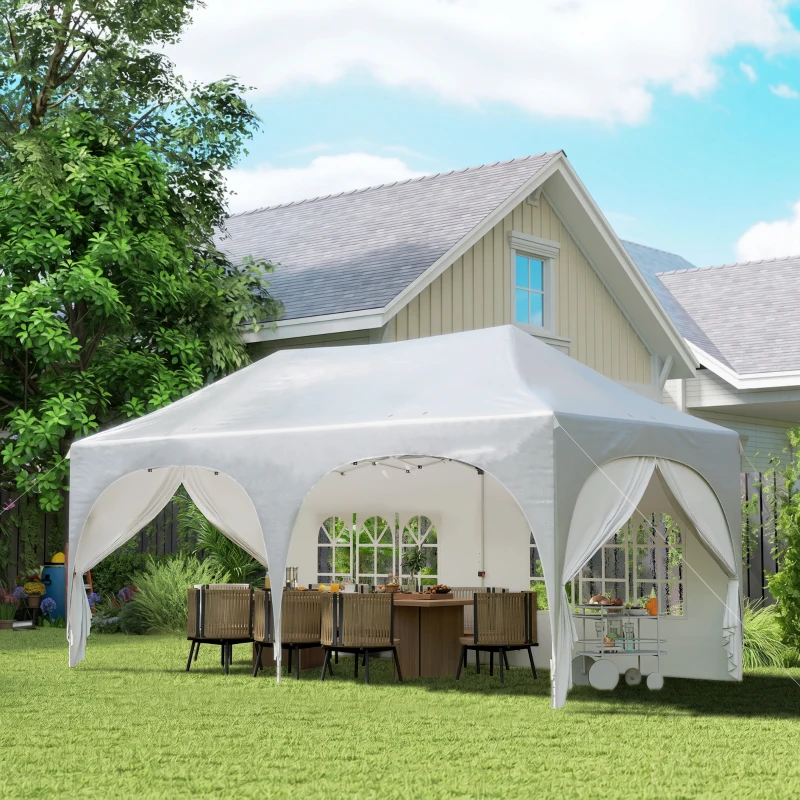 Outsunny Tonnelle pliante barnum imperméable anti-UV  6 parois latérales 6 sacs de sable 12 trous de drainage 3x6m blanc