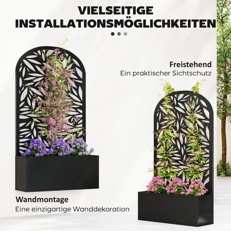 Outsunny Hochbeet aus Metall mit Rankgitter, Wandmontage oder freistehender Pflanzkasten mit Sichtschutz