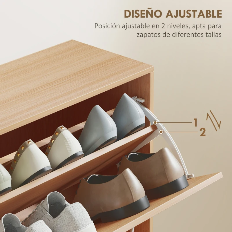 HOMCOM Zapatero Estrecho con 4 Puertas Estantes Ajustables para 16-24  Pares de Zapatos 120x24x81 cm Natural