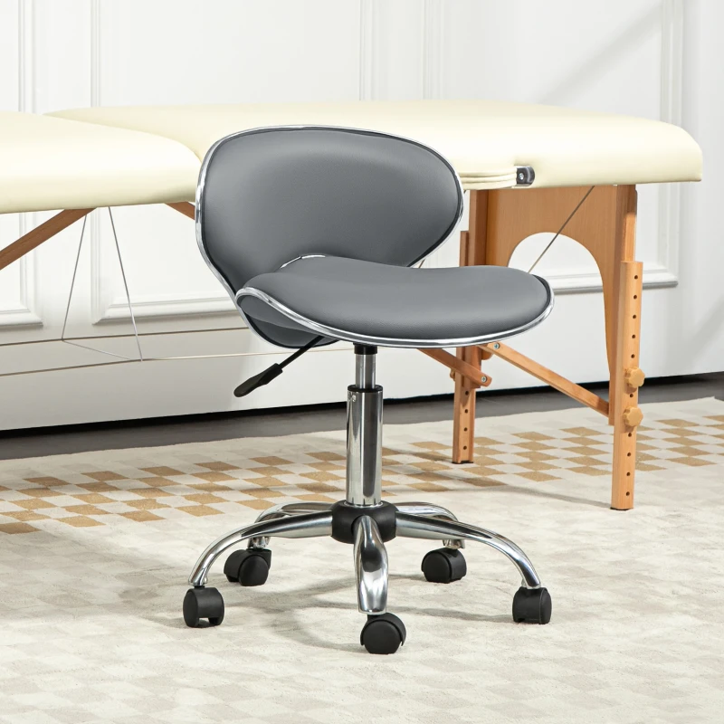 HOMCOM Tabouret à roulettes tabouret de travail avec hauteur réglable 44-56 cm et dossier, pivotant 360°, gris