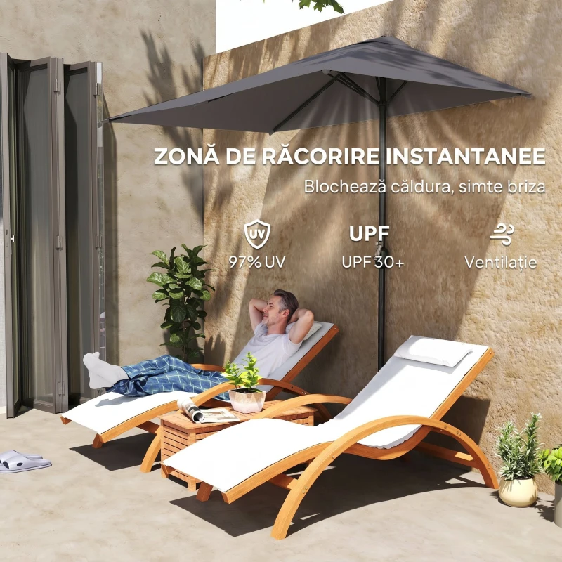 Outsunny - Umbrelă de perete în formă de semilună, economisitoare de spațiu, cu deschidere prin manivelă, gri