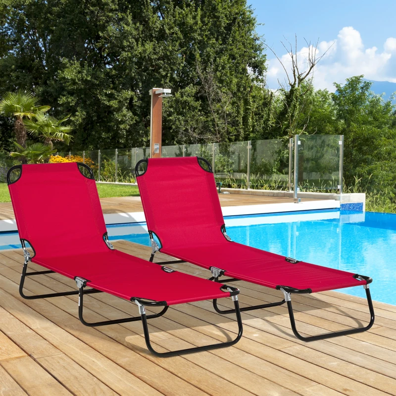 Outsunny Set of Two Folding Sun Loungers - Red