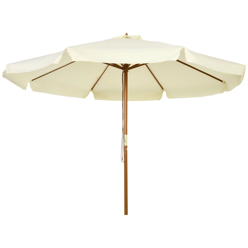 Outsunny Parasol droit parasol de jardin rond grande taille de jardin Ø 3 m bois de bambou beige