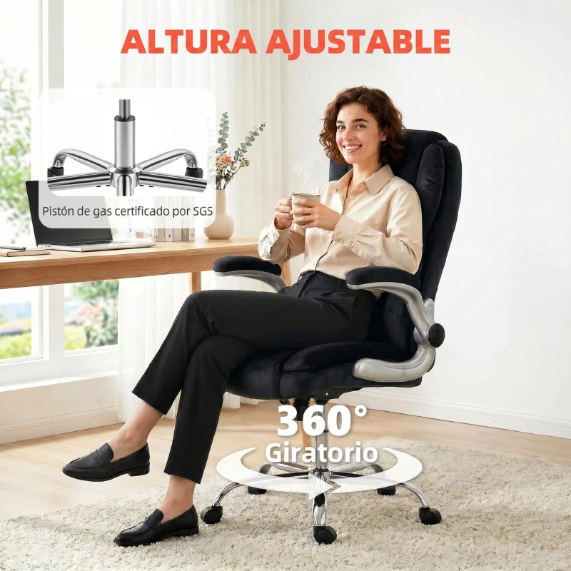 HOMCOM Silla de escritorio Ergonómica con Respaldo Alto Reposabrazos Abatibles Asiento con Muelles Altura Ajustable Negro