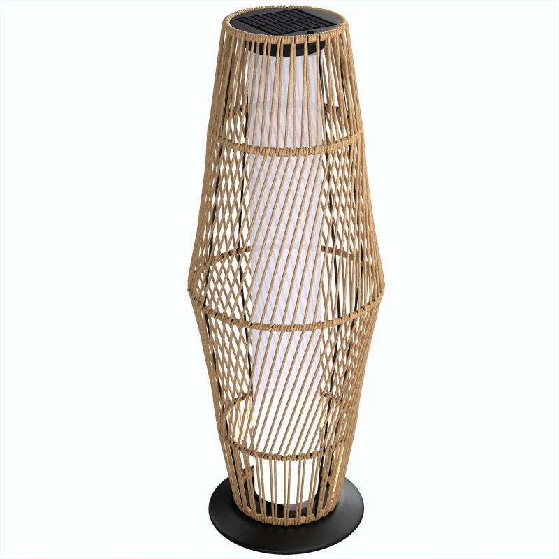Outsunny Lanterne Solaire Extérieure en Résine Tressée avec Capteur de Lumière, pour Jardin Patio, 26x26x68cm, Sable