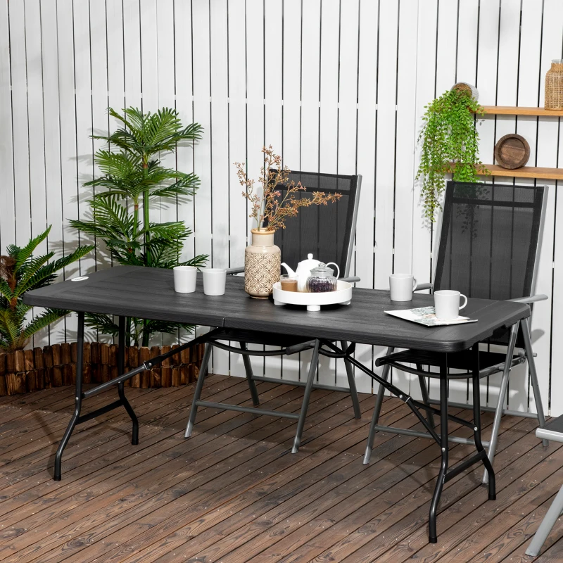 Outsunny Folding Garden Dining Table for 6, Rectangular Outdoor Dining Table with HDPE Tabletop, Foldable Garden Table with Steel Frame for Balcony, Porch, Charcoal Grey