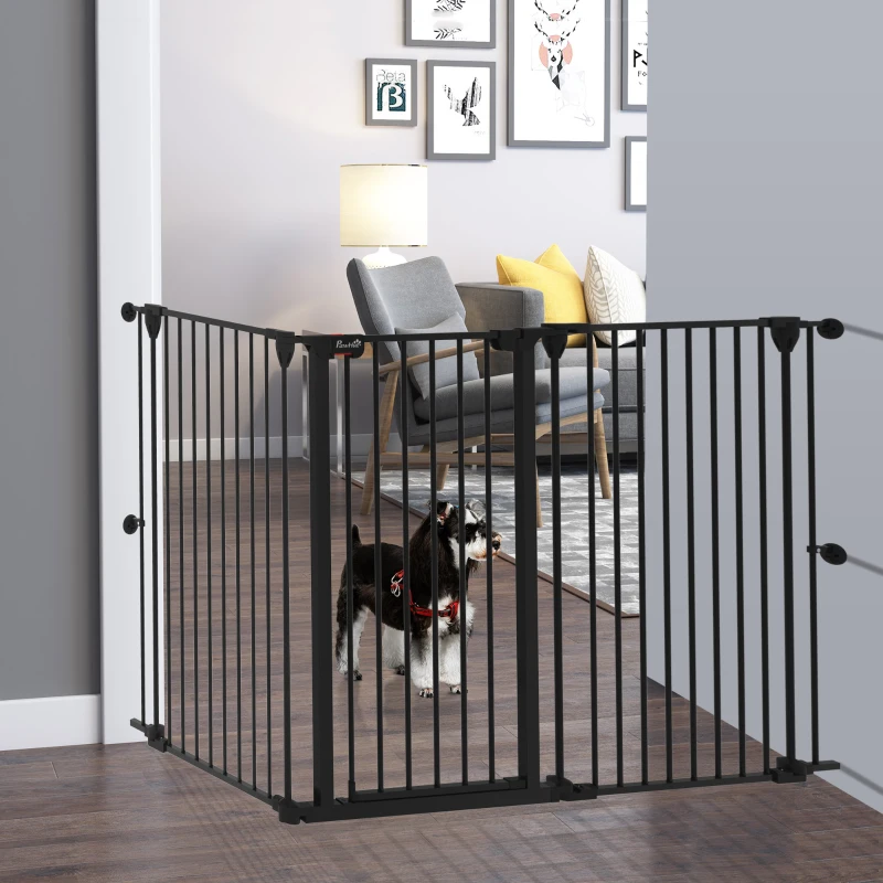 PawHut Cancelletto per Cani Taglia Media a 3 Pannelli con Doppio Sistema di Blocco, 206x90cm, Nero