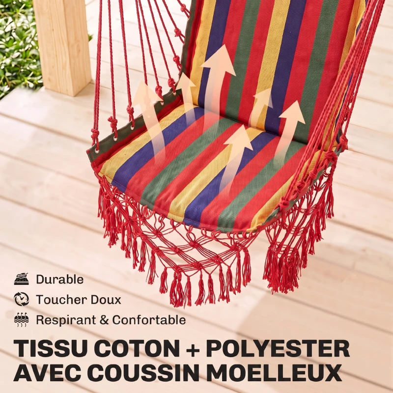 Outsunny Chaise Suspendue hamac de Voyage Respirant Portable dim. 60L x 45l x 55H m Coton Polyester Multicolore